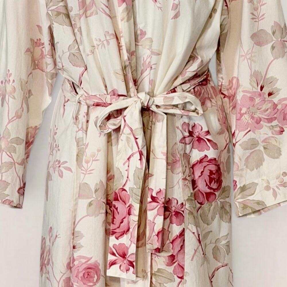 Vintage 90s Floral Cotton Kimono Robe Cottagecore Wrap Duster Mas d’Ouvan Paris - Picture 6 of 11